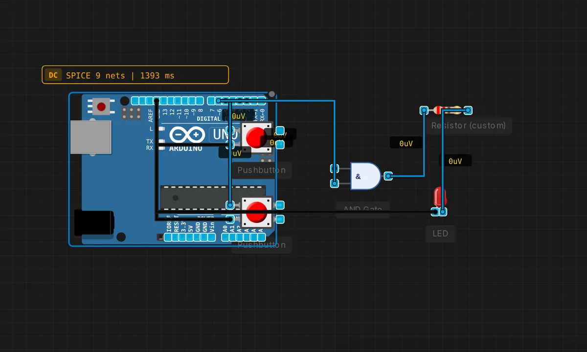 AND Gate Alarm — free online circuit simulator example on Sensbench