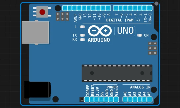 Arduino Uno board in a circuit simulator for a Serial I2C and SPI multi-protocol demo