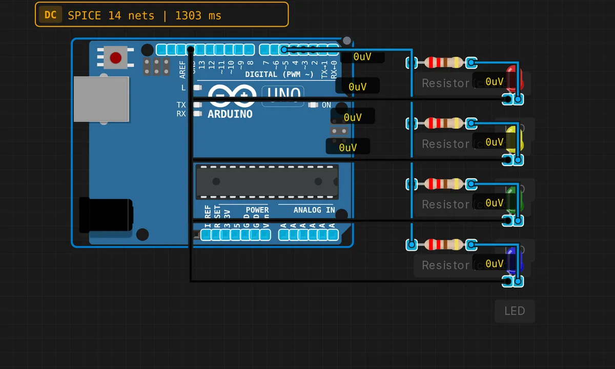 4-bit Binary Counter — free online circuit simulator example on Sensbench