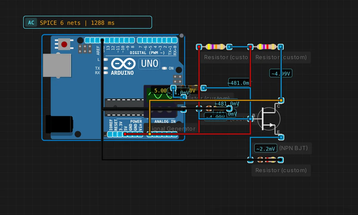 Common-Emitter Amplifier — free online circuit simulator example on Sensbench