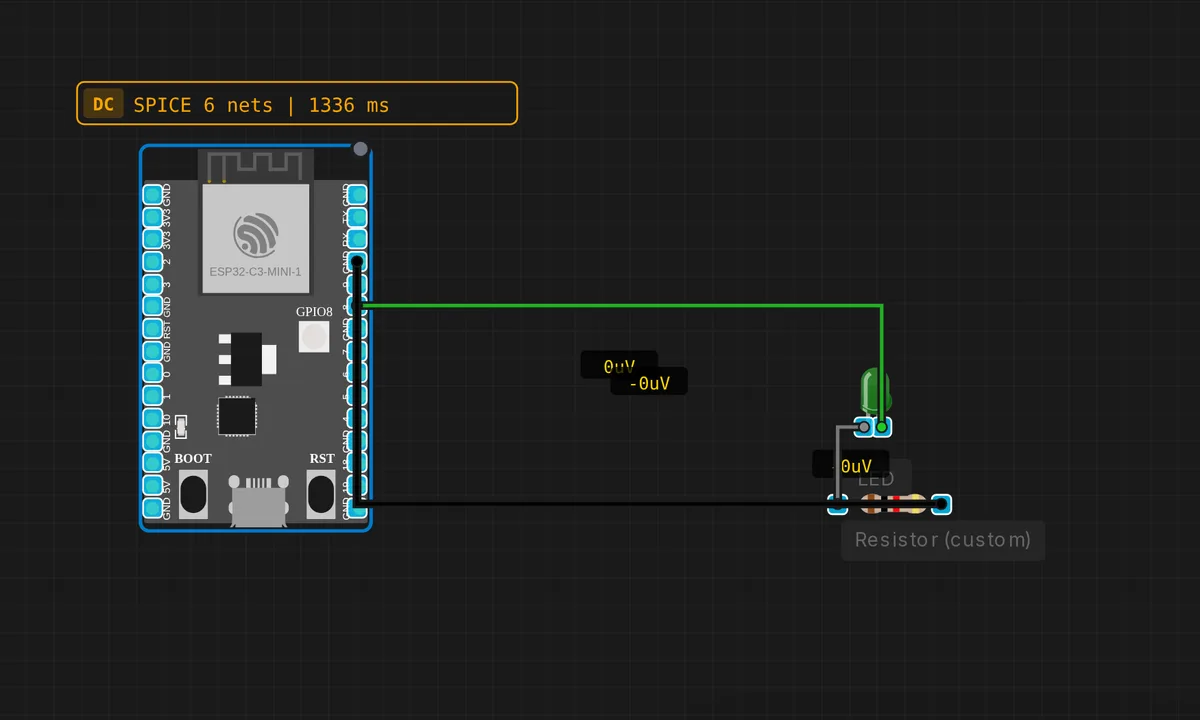 ESP32-C3: Blink LED — free online circuit simulator example on Sensbench