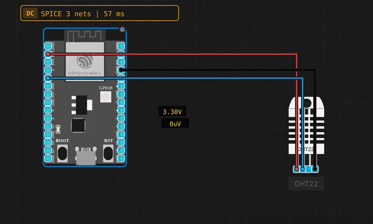 ESP32-C3: DHT22 Temperature & Humidity — free online circuit simulator example on Sensbench