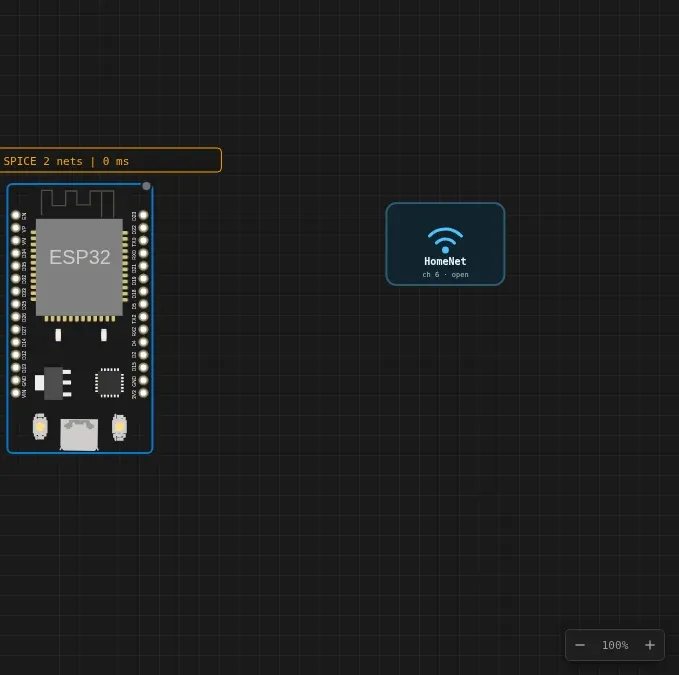 A screenshot of the WiFi Access Point part configuration panel in the simulator, showing SSID, channel, and signal strength fields.