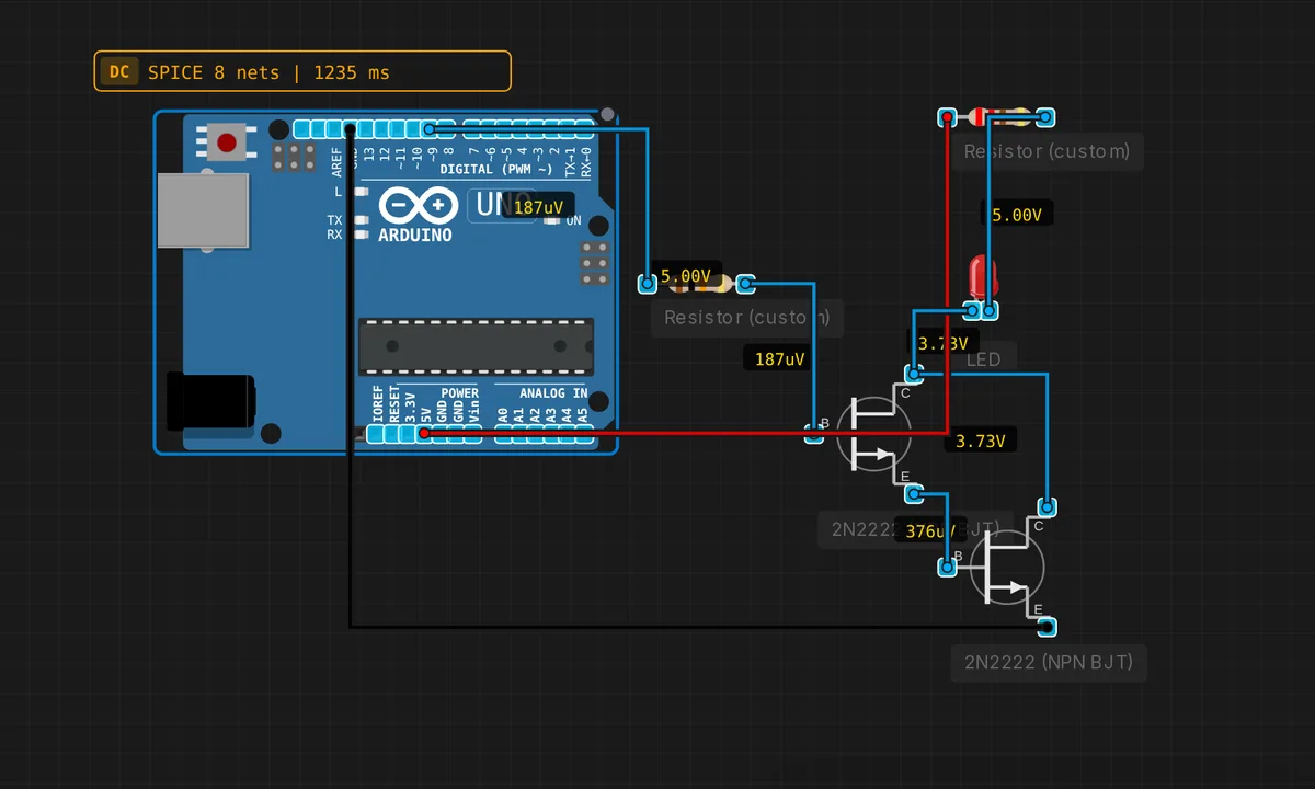 Darlington Pair (High Current) — free online circuit simulator example on Sensbench