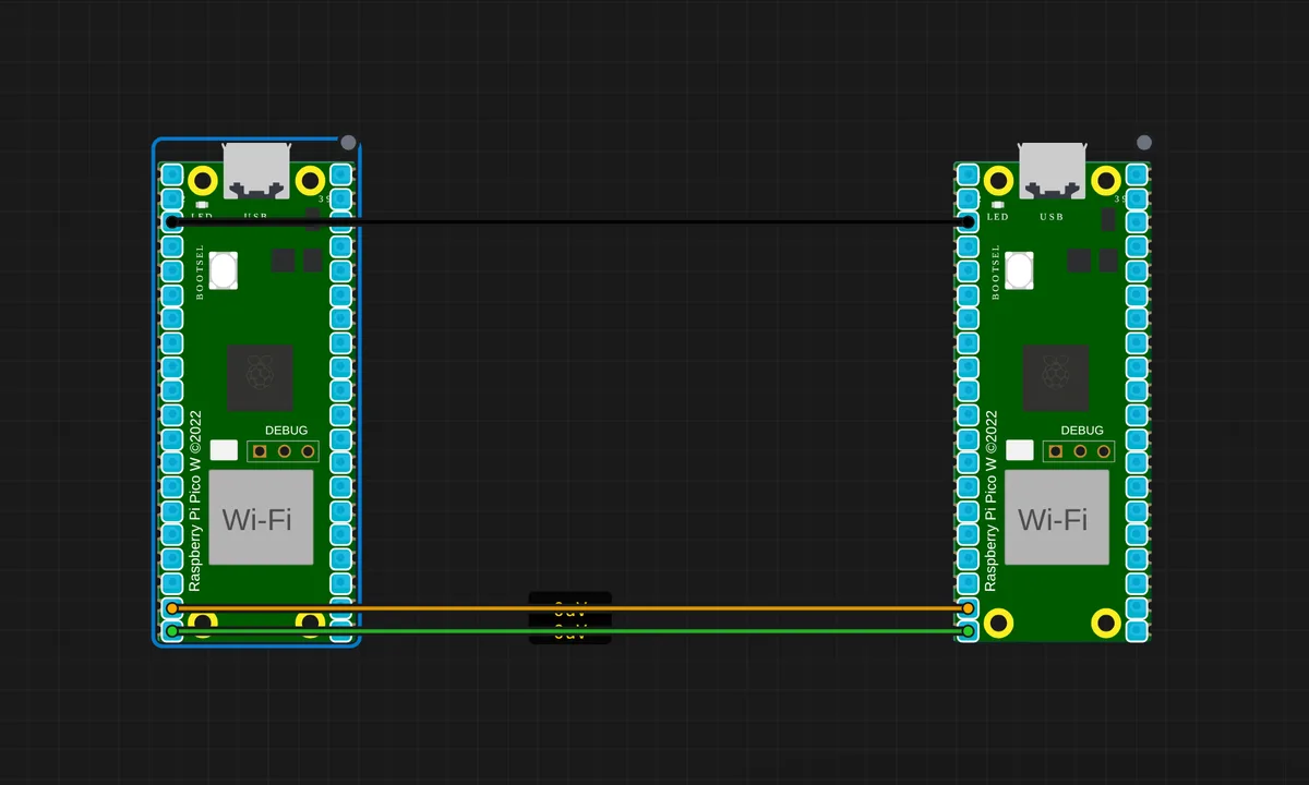 [2× Pico W] Bidirectional Digital Handshake — free online circuit simulator example on Sensbench