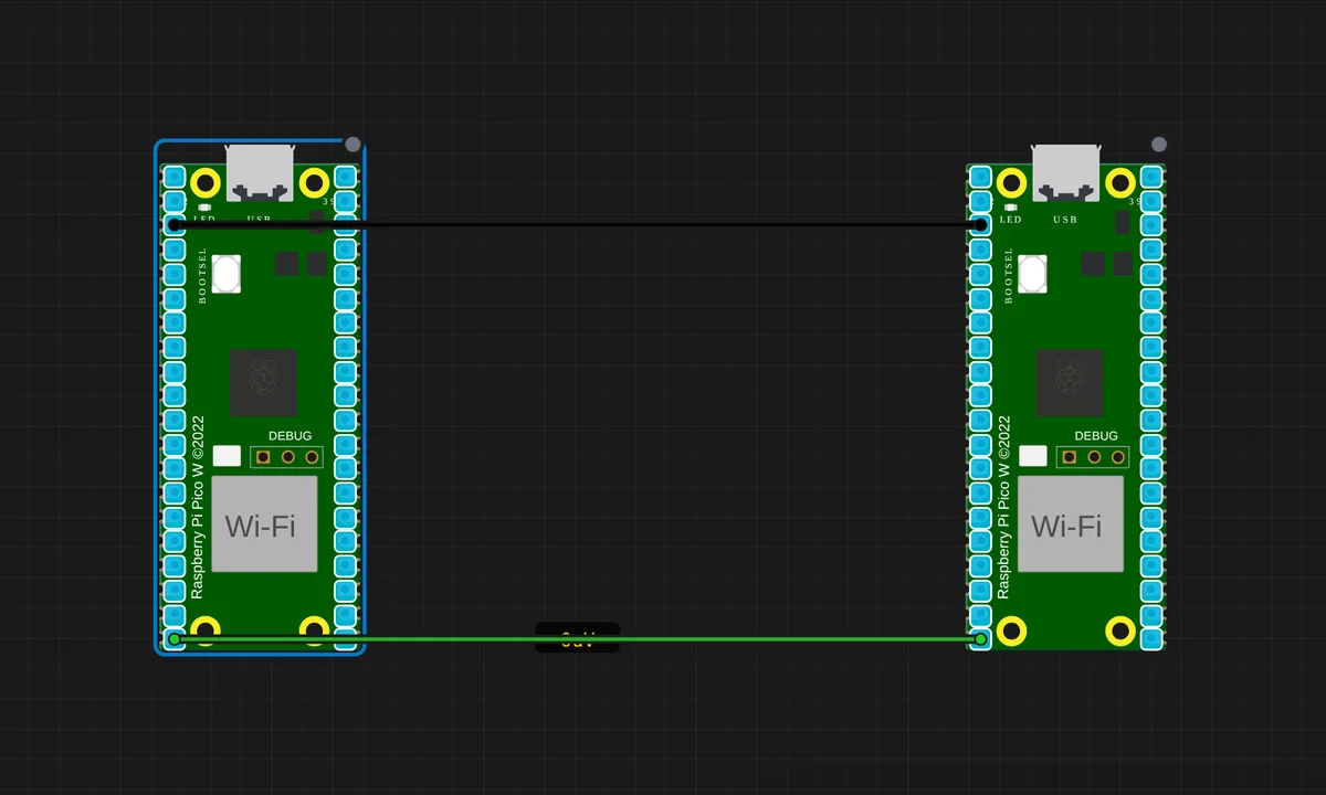[2× Pico W] Digital GPIO Mirror — free online circuit simulator example on Sensbench