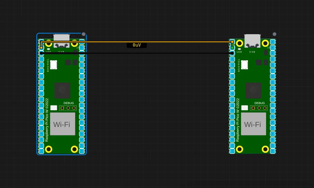 [2× Pico W] Serial1 Passthrough (UART0) — free online circuit simulator example on Sensbench