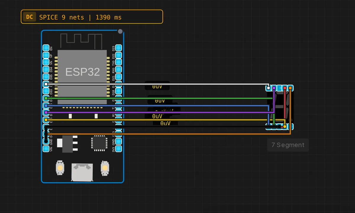 ESP32: 7-Segment Counter — free online circuit simulator example on Sensbench