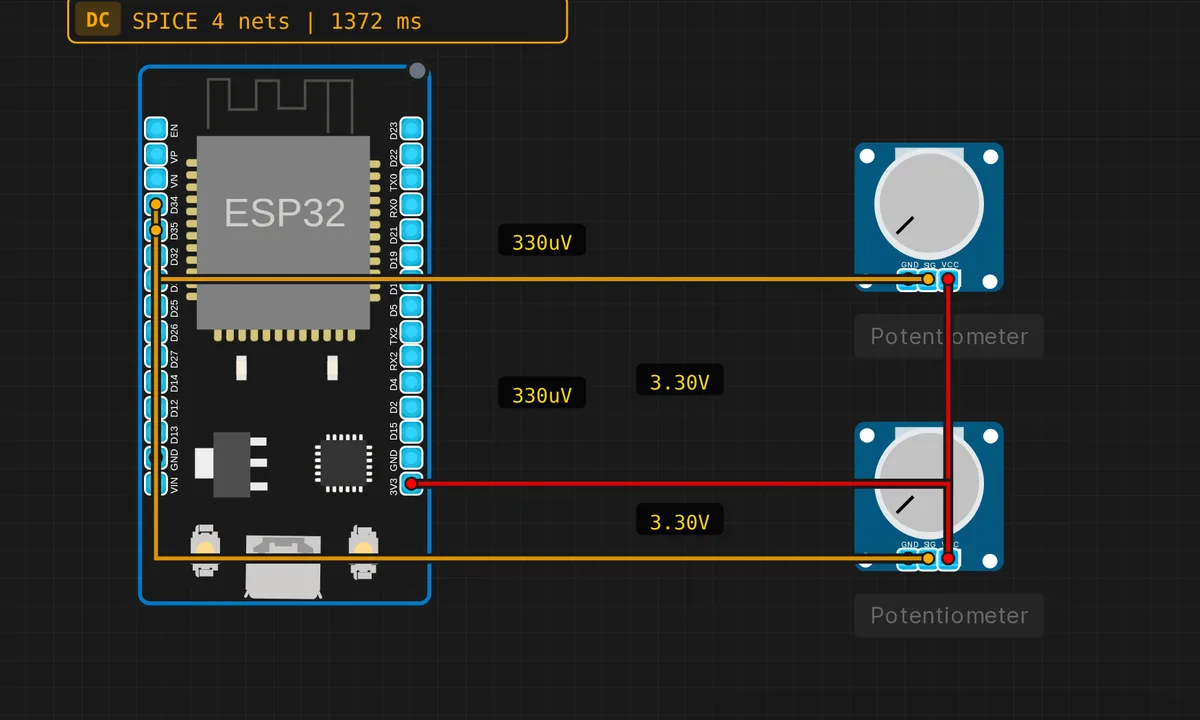 ESP32 Dual ADC Reader — free online circuit simulator example on Sensbench