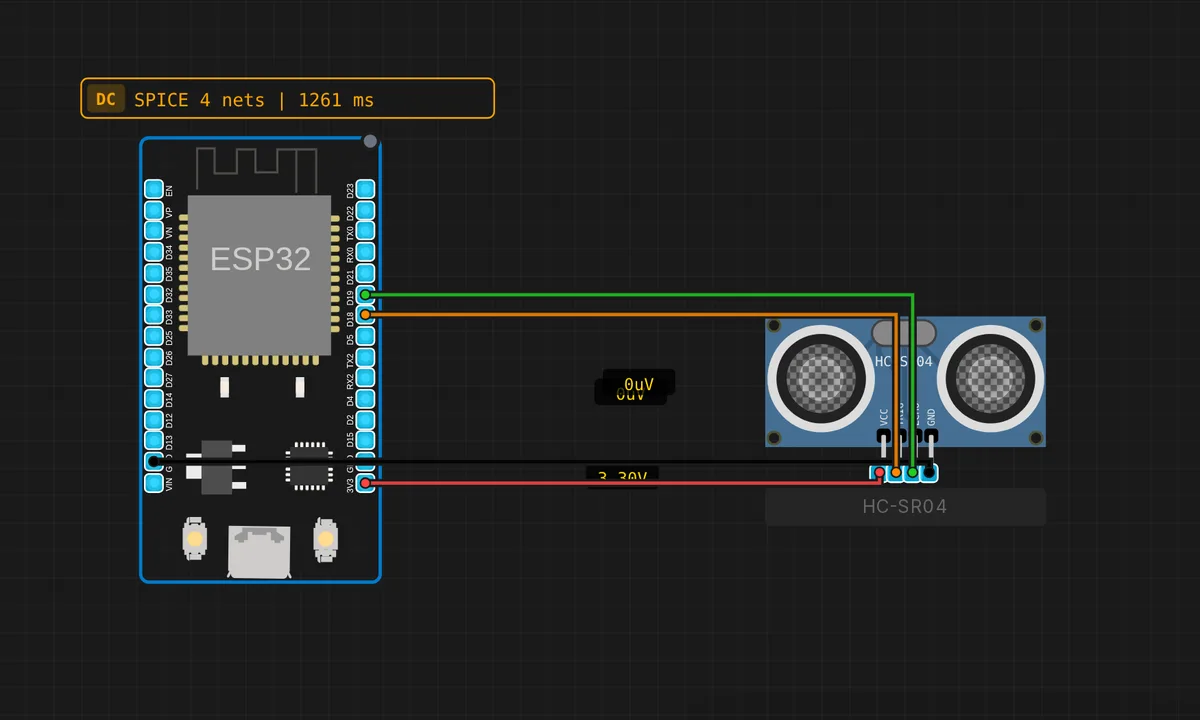 ESP32: HC-SR04 Ultrasonic Distance — free online circuit simulator example on Sensbench