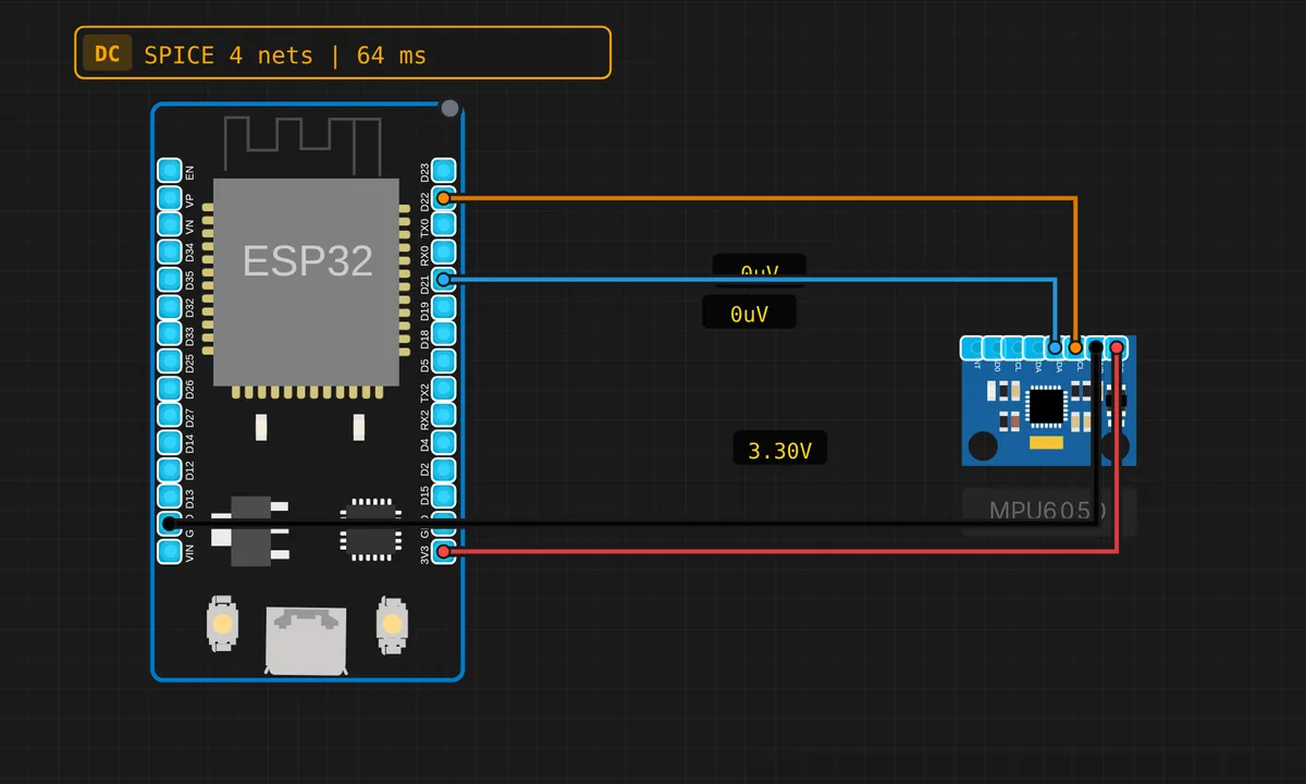 ESP32: MPU-6050 Accelerometer — free online circuit simulator example on Sensbench