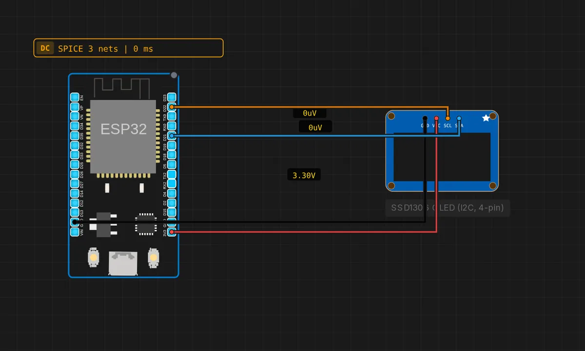 ESP32: SSD1306 OLED (4-pin I2C) — free online circuit simulator example on Sensbench