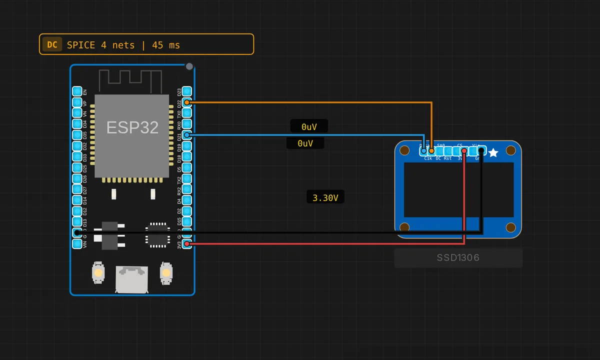 ESP32: SSD1306 OLED Display — free online circuit simulator example on Sensbench