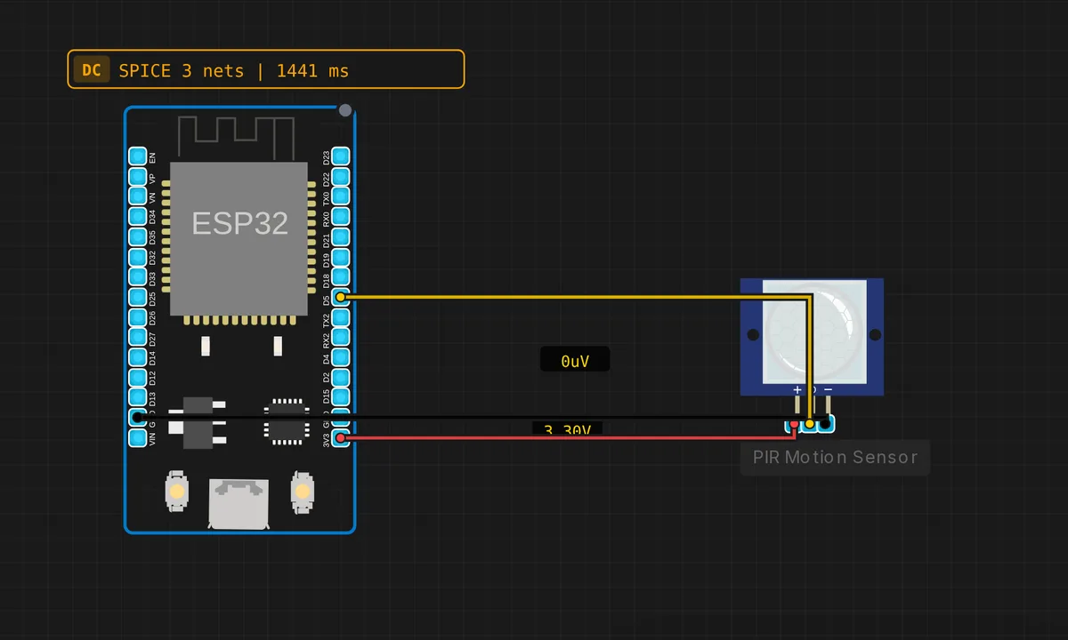 ESP32: PIR Motion Detector — free online circuit simulator example on Sensbench