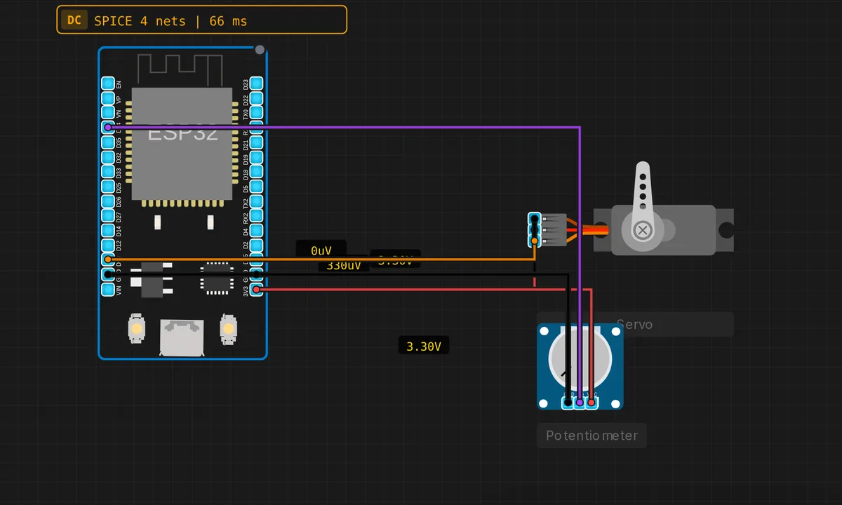 ESP32: Servo Motor + Potentiometer — free online circuit simulator example on Sensbench