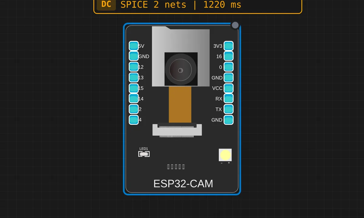 ESP32-CAM: Webcam Demo — free online circuit simulator example on Sensbench