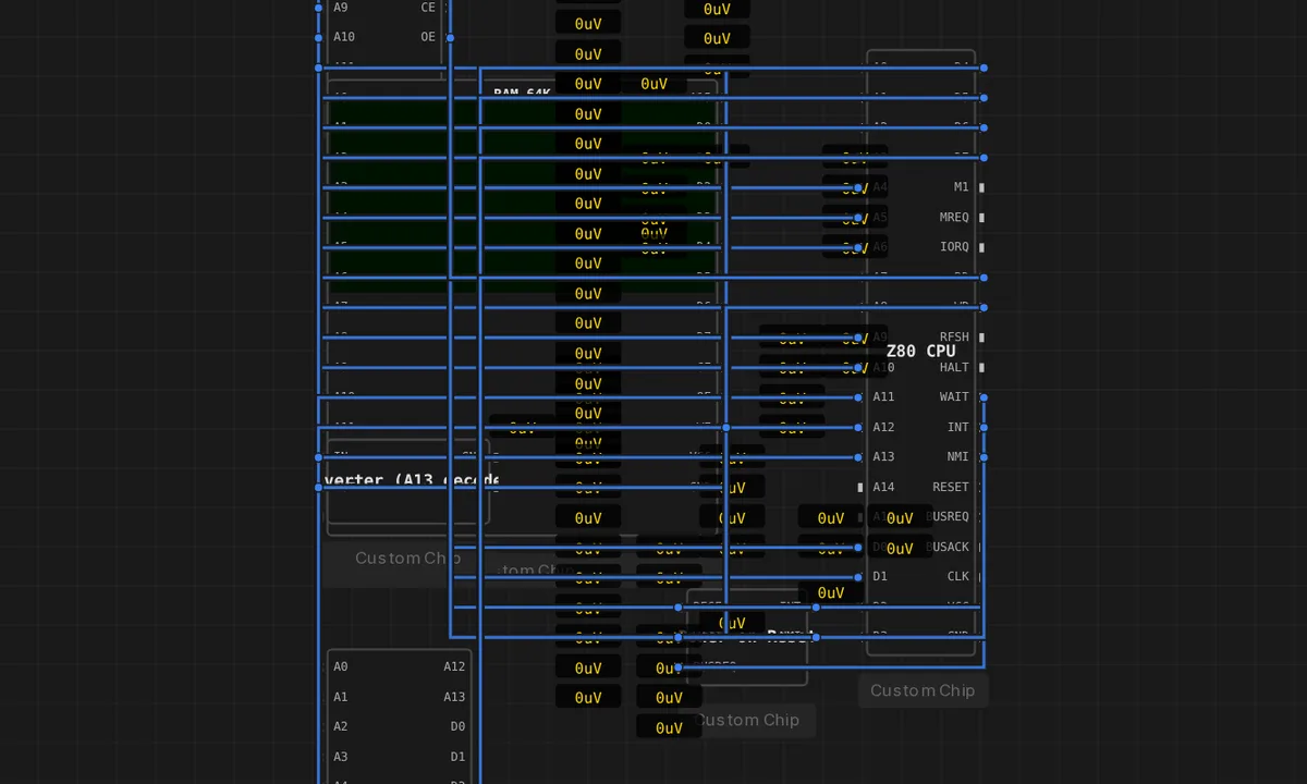 Galaksija — 1983 Z80 home computer — free online circuit simulator example on Sensbench