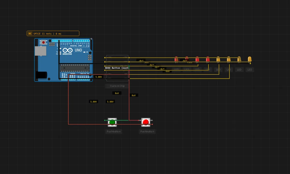 Intel 8080 Button Counter — free online circuit simulator example on Sensbench