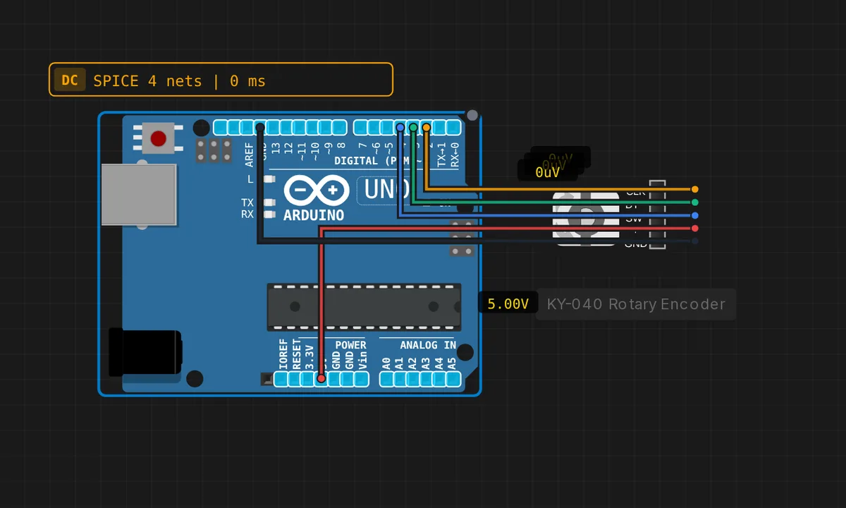 KY-040 Rotary Encoder — free online circuit simulator example on Sensbench