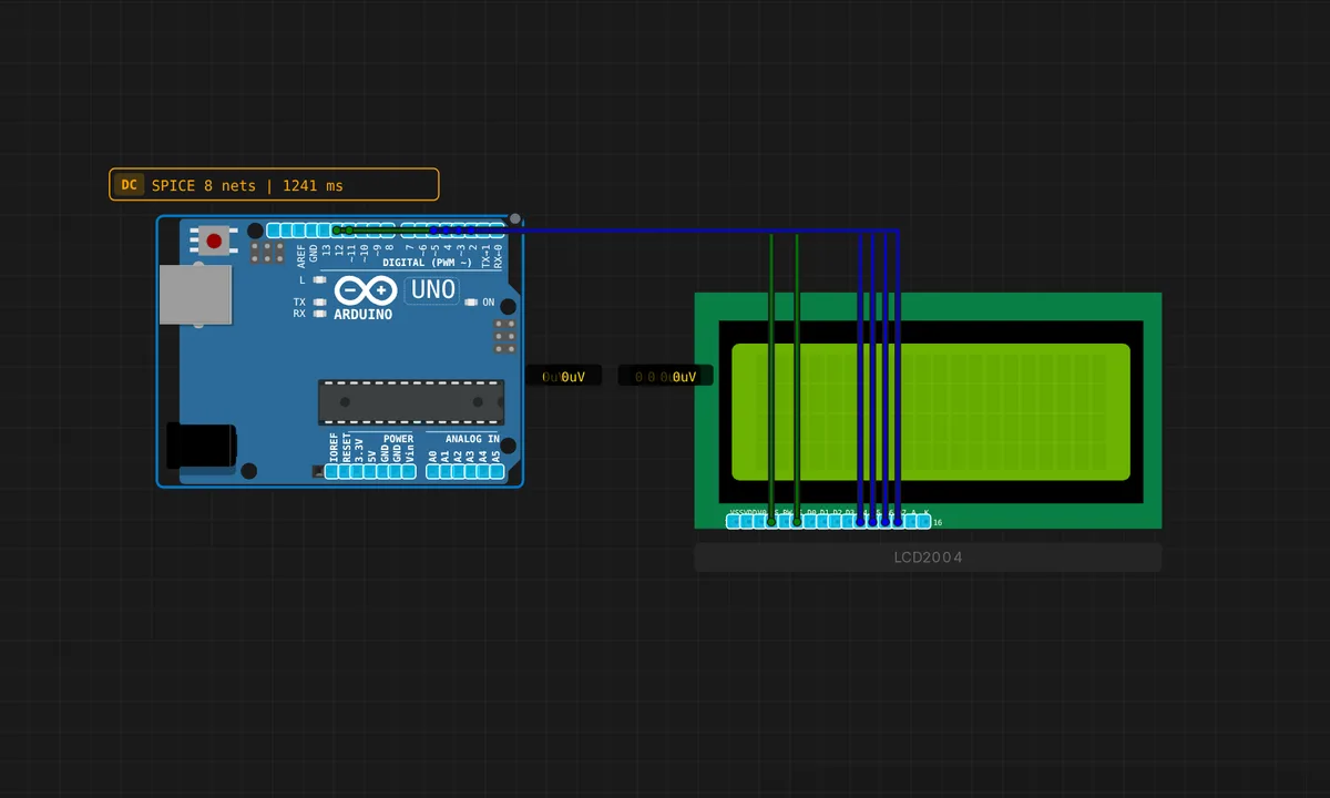 LCD 20x4 Display — free online circuit simulator example on Sensbench