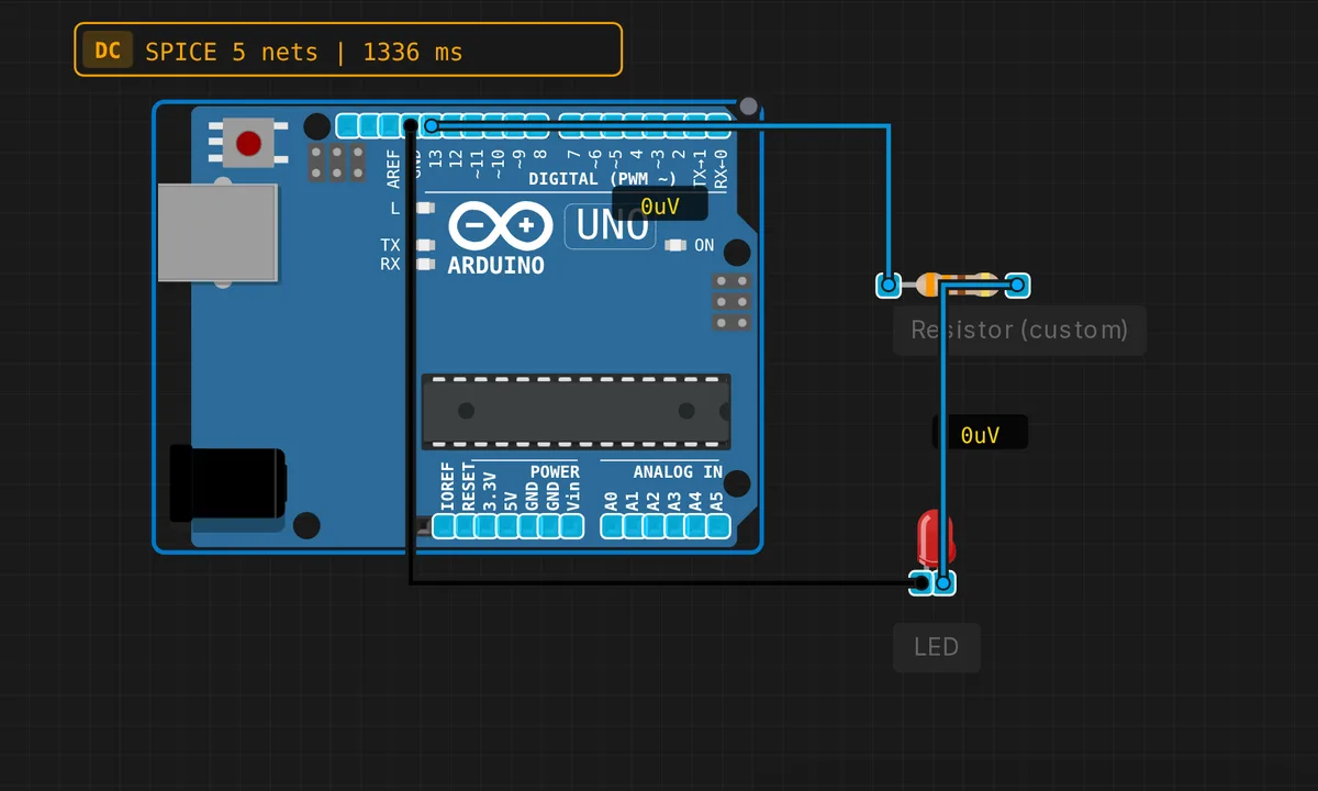 LED with Current-Limiting Resistor — free online circuit simulator example on Sensbench