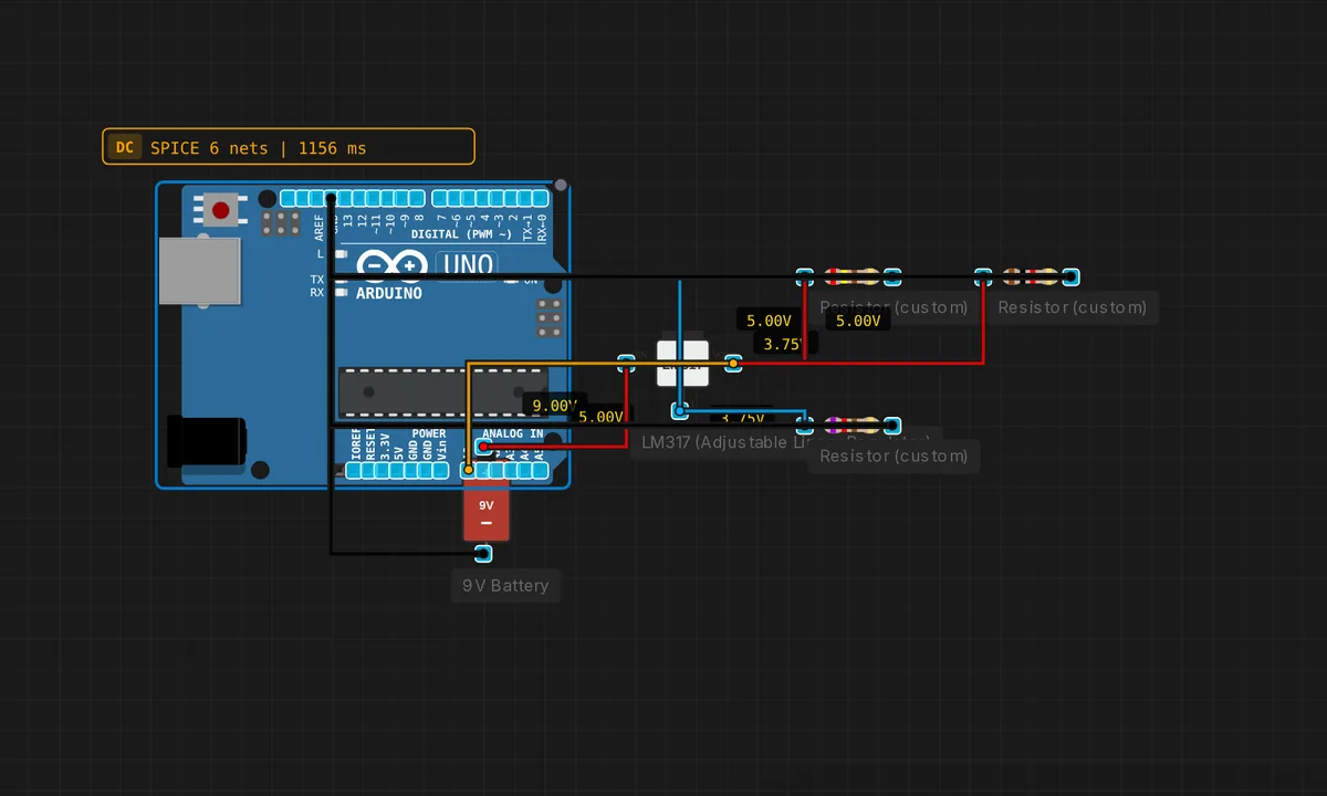 LM317 Adjustable PSU — free online circuit simulator example on Sensbench