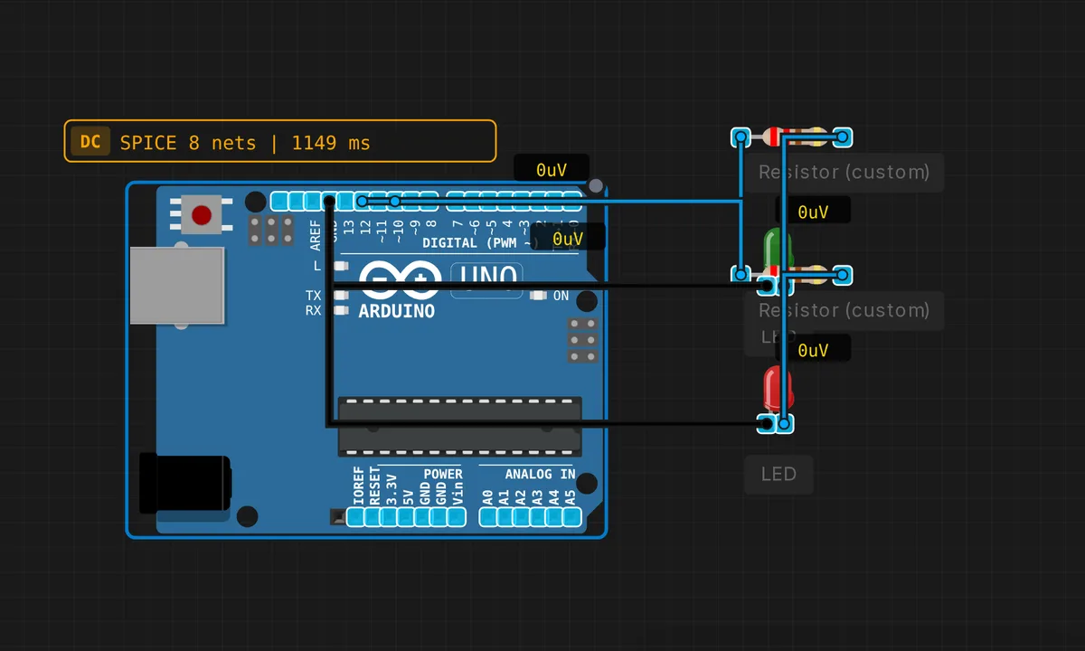 Logic Probe (HIGH/LOW/FLOATING) — free online circuit simulator example on Sensbench