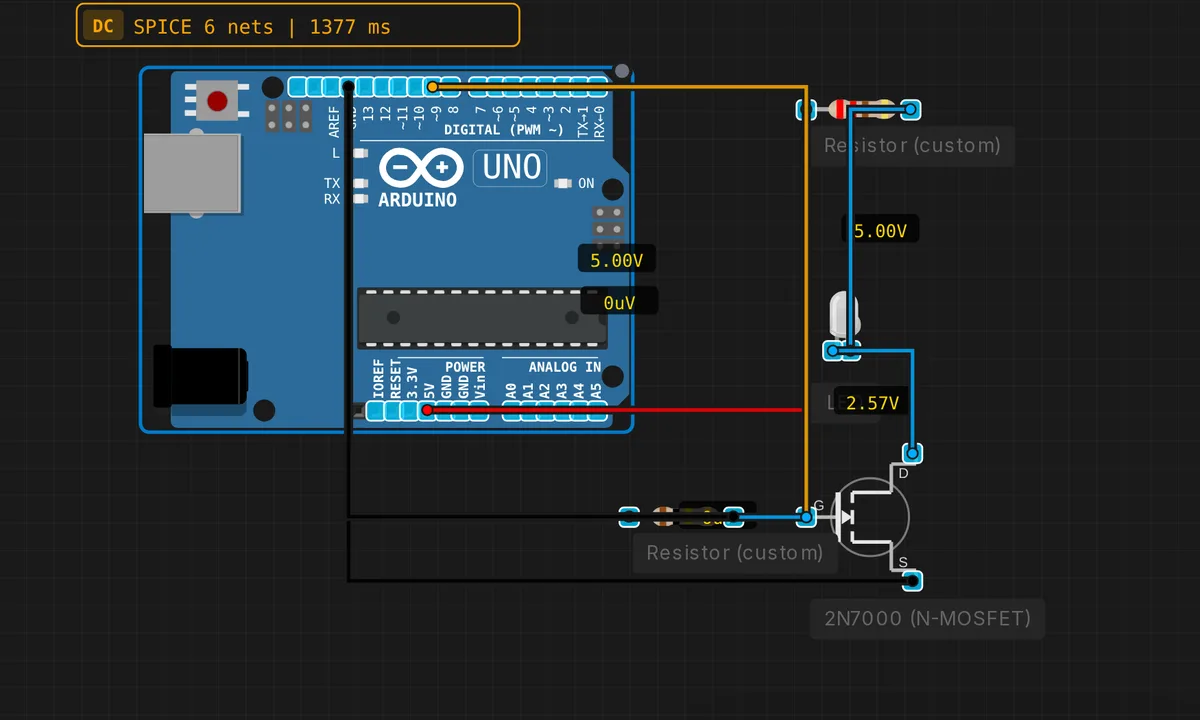 MOSFET PWM LED Dimmer — free online circuit simulator example on Sensbench