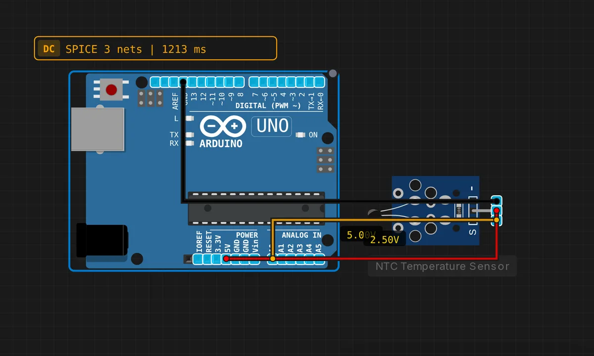 NTC Temperature Sensor — free online circuit simulator example on Sensbench