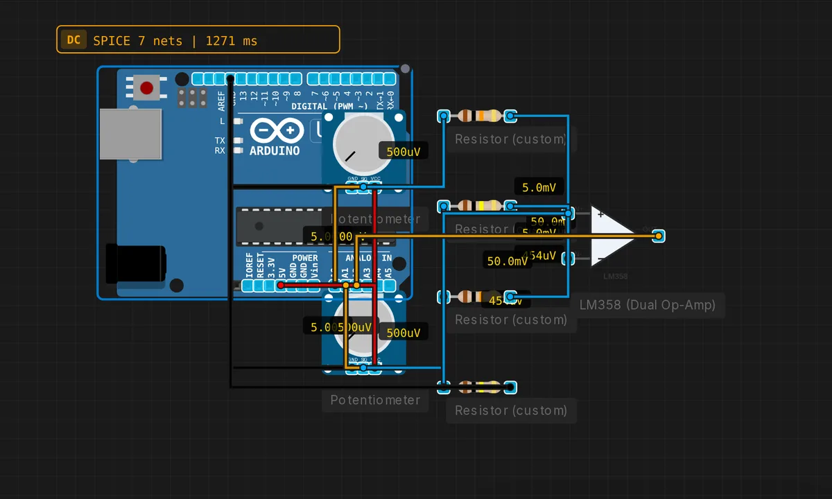Difference Amplifier — free online circuit simulator example on Sensbench