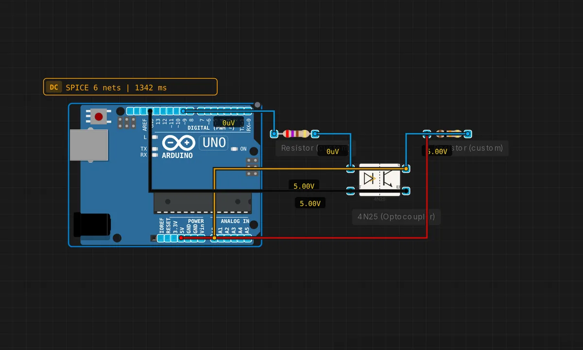 Optocoupler Signal Isolation — free online circuit simulator example on Sensbench