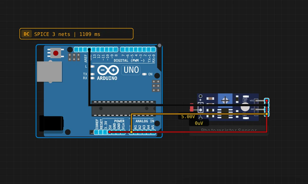 Photoresistor Light Sensor — free online circuit simulator example on Sensbench