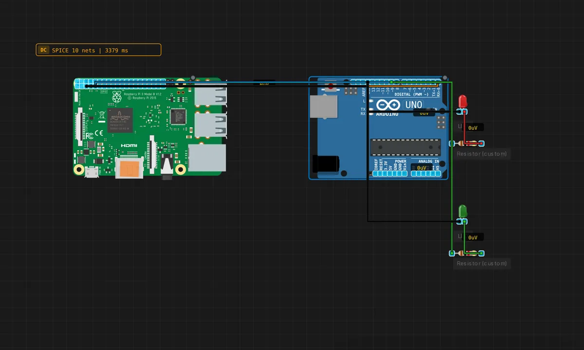 [Pi + Arduino] Serial LED Control — free online circuit simulator example on Sensbench