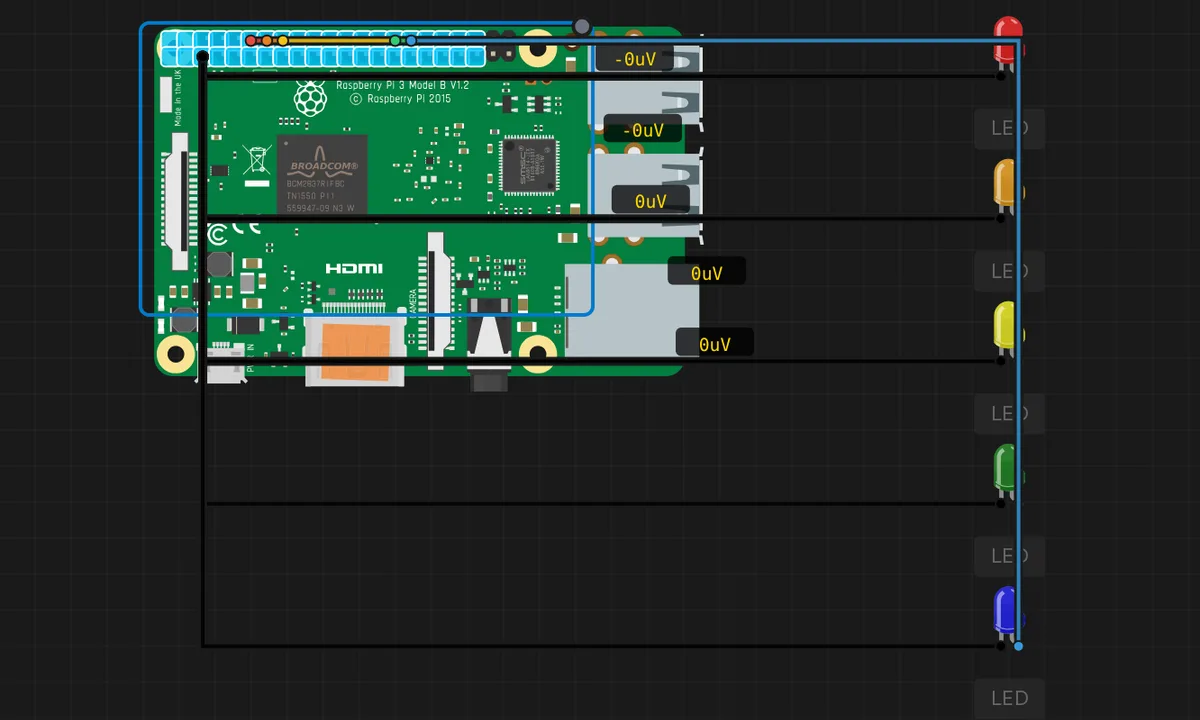 [Pi 3] Running Lights (5 LEDs) — free online circuit simulator example on Sensbench
