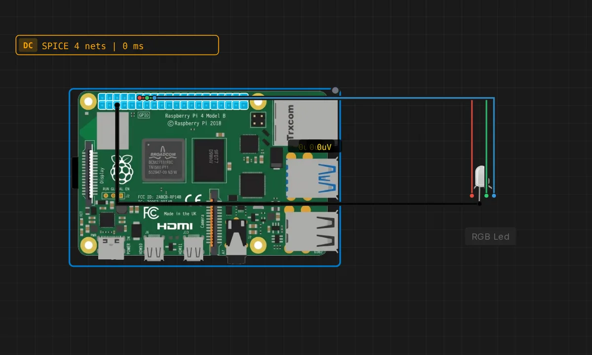[Pi 4] RGB LED Color Cycle — free online circuit simulator example on Sensbench