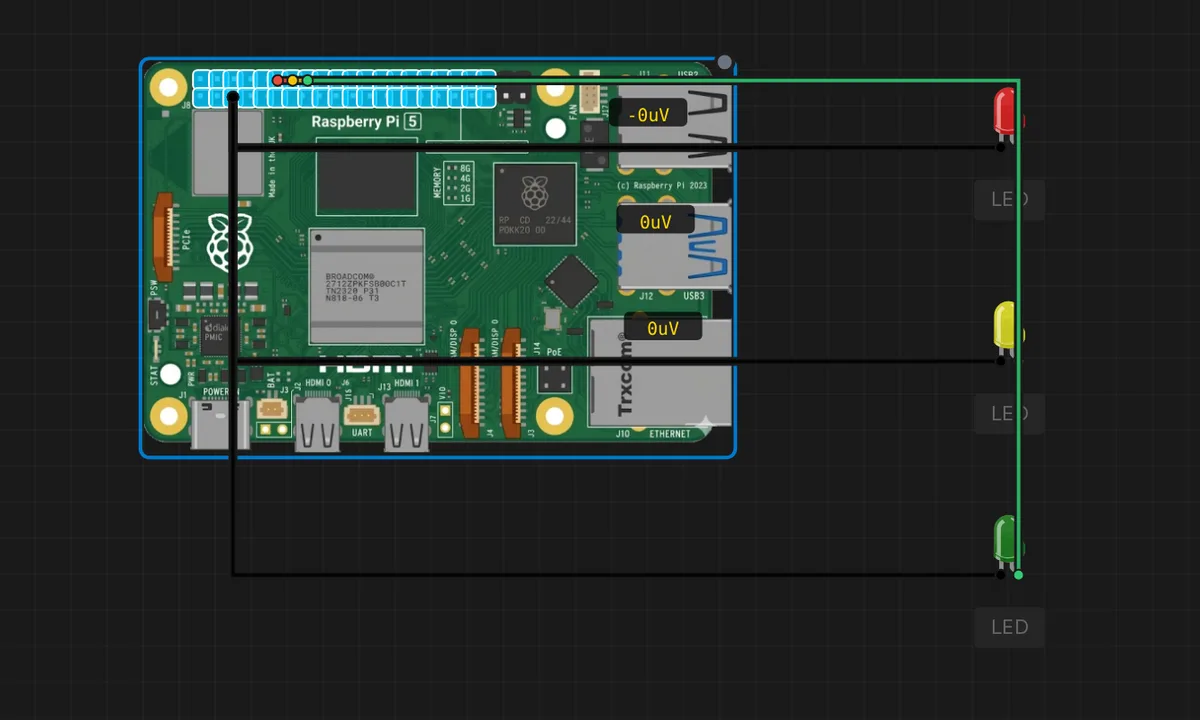 [Pi 5] Traffic Light — free online circuit simulator example on Sensbench