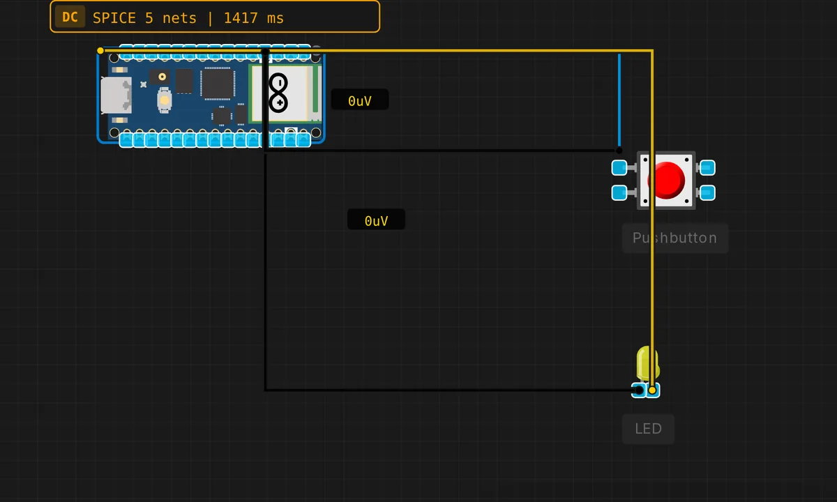 Pico: Button + LED — free online circuit simulator example on Sensbench