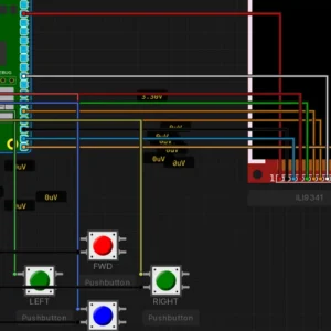 Pico Doom raycaster demo running a first-person 3D corridor on the Raspberry Pi Pico with an ILI9341 TFT in the Sensbench simulator