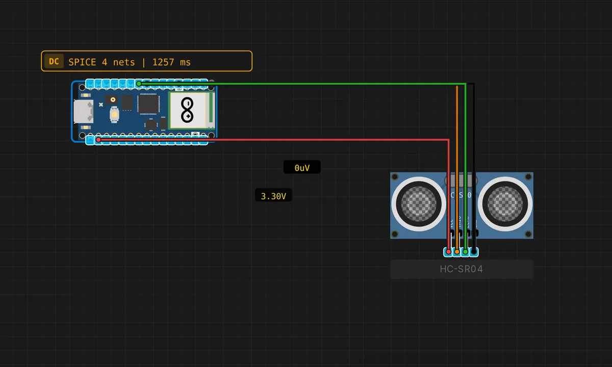 Pico: HC-SR04 Ultrasonic Distance — free online circuit simulator example on Sensbench
