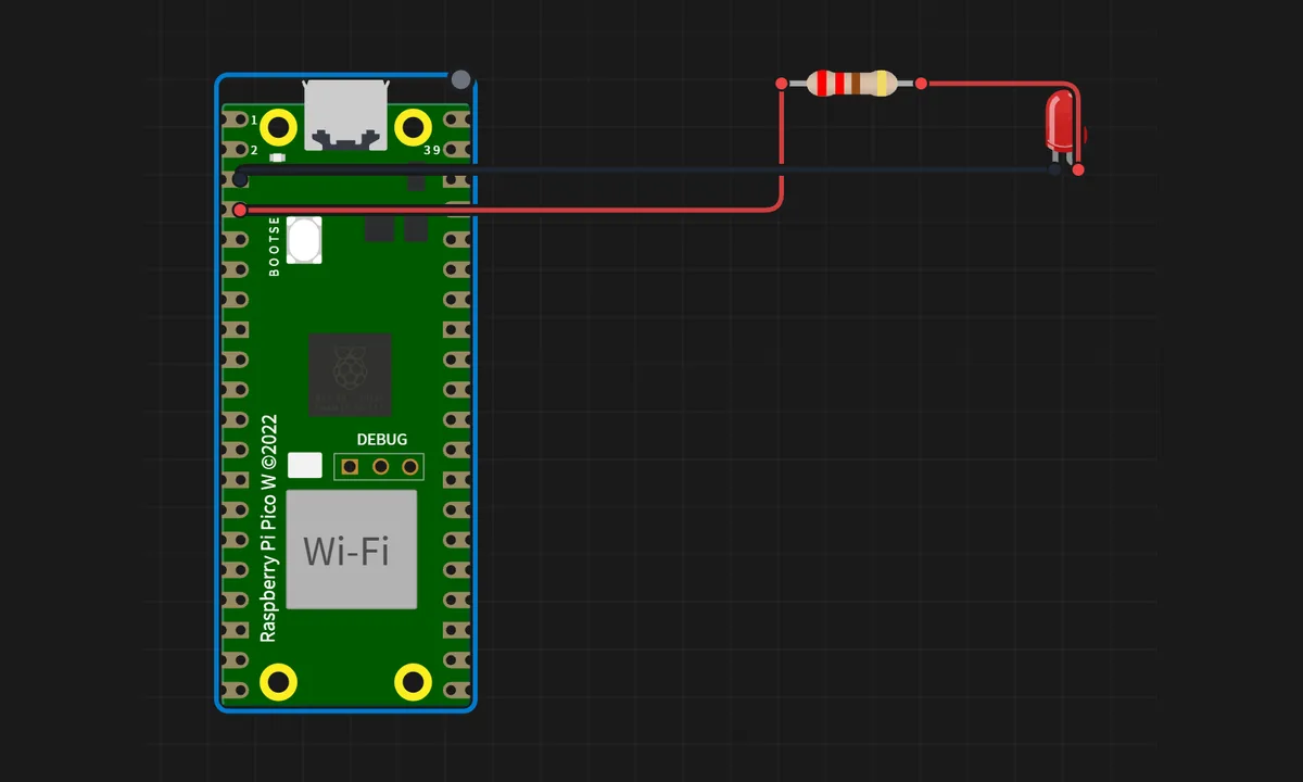 Pico W — IoT relay web server — free online circuit simulator example on Sensbench