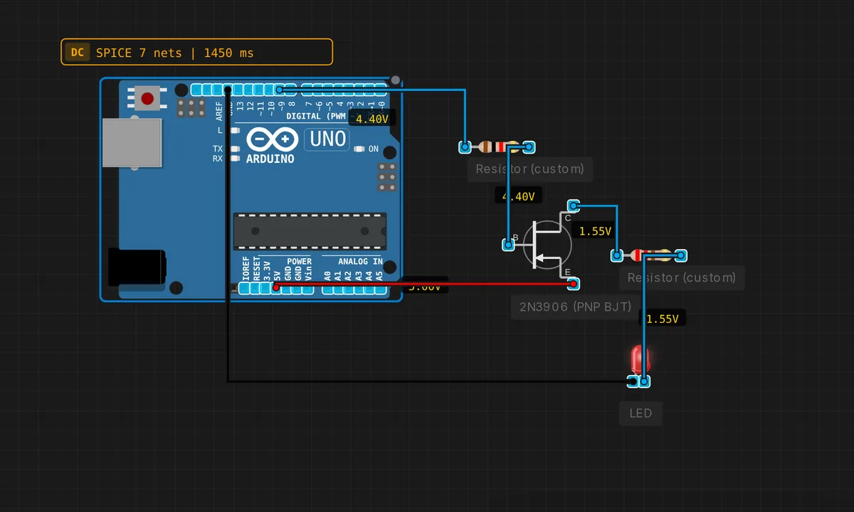 PNP High-Side Switch — free online circuit simulator example on Sensbench
