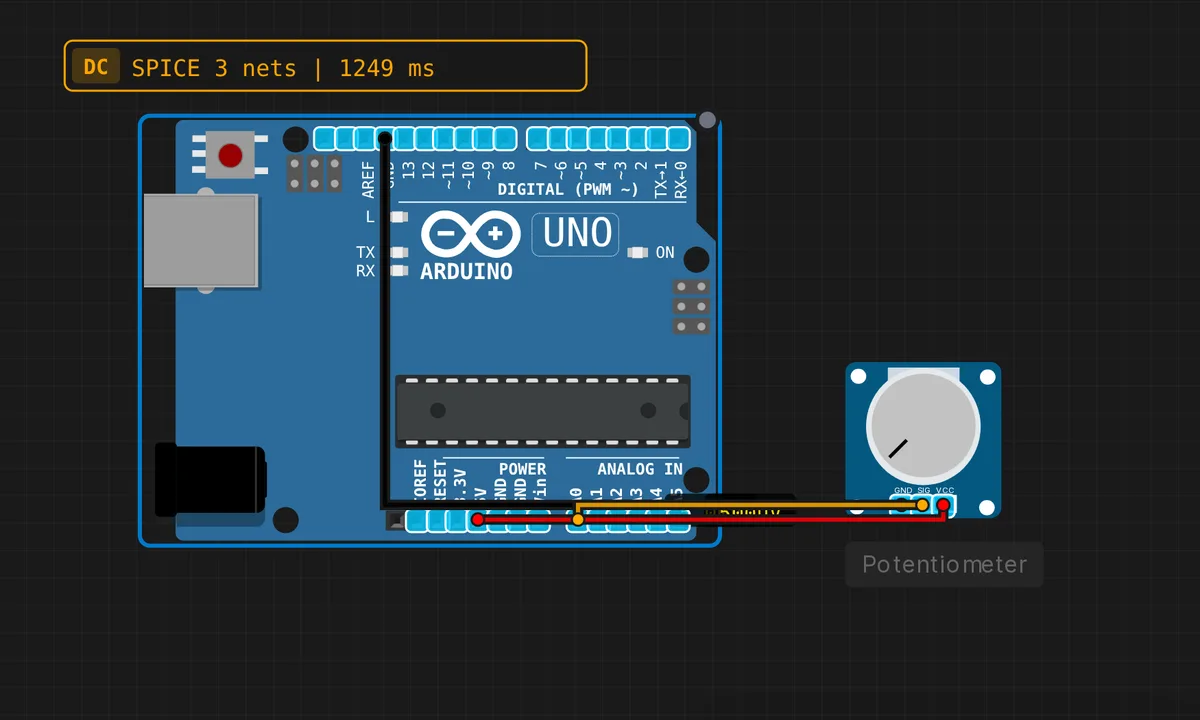 Potentiometer ADC Reader — free online circuit simulator example on Sensbench