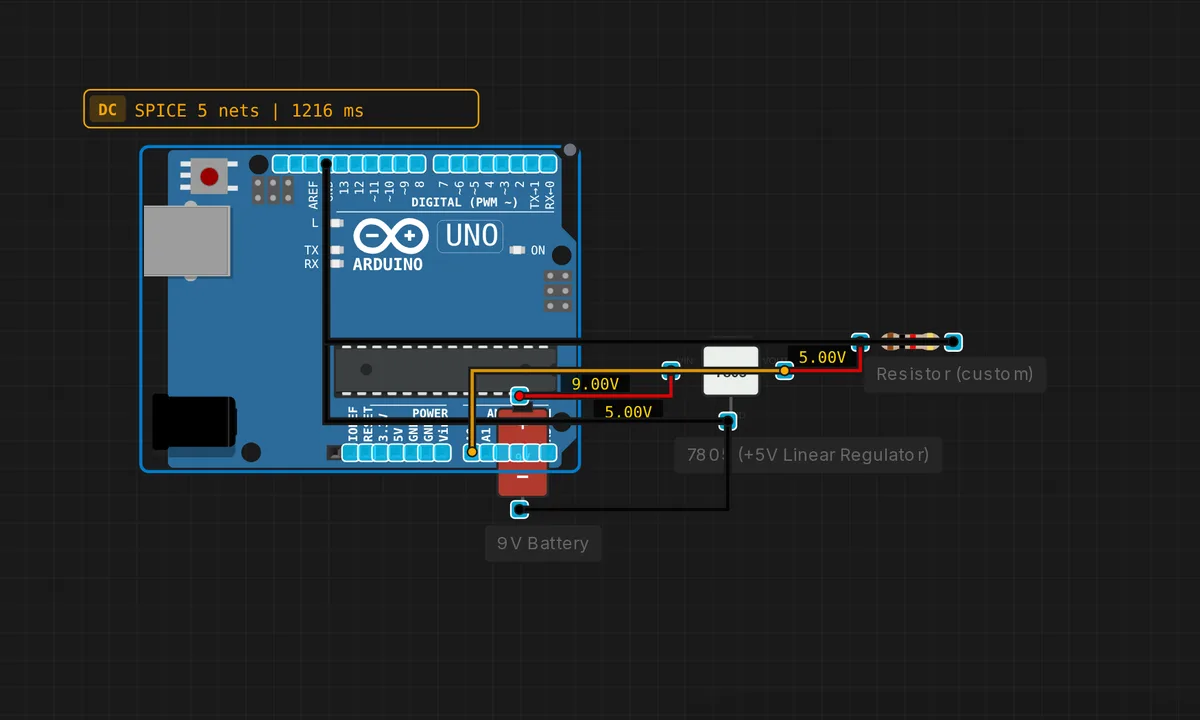 7805 Regulated Power Supply — free online circuit simulator example on Sensbench