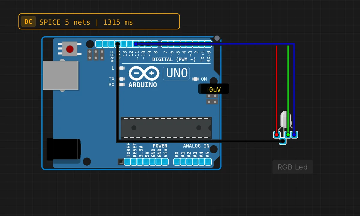 RGB LED Colors — free online circuit simulator example on Sensbench