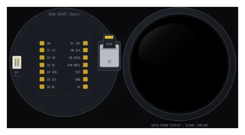 A close-up of the Round Display for XIAO shield in the simulator