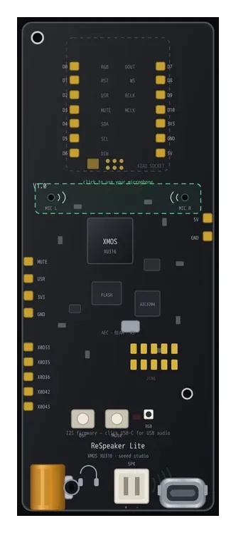 The ReSpeaker Lite voice board in the simulator with a XIAO attached