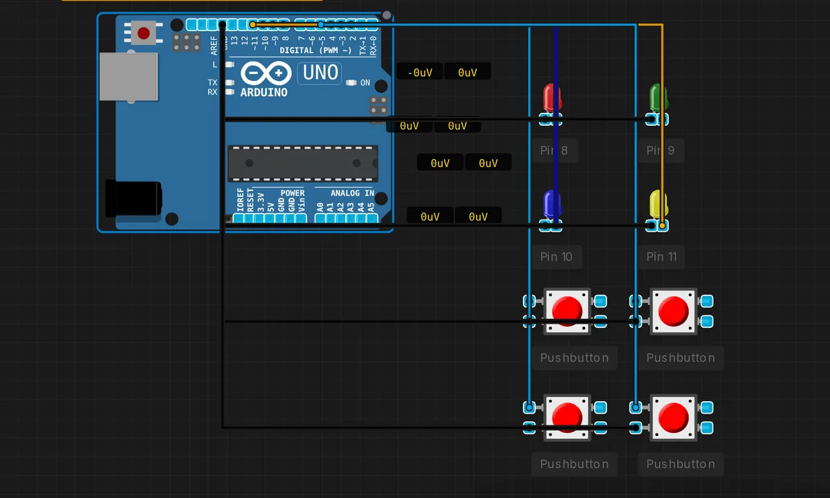 Simon Says Game — free online circuit simulator example on Sensbench