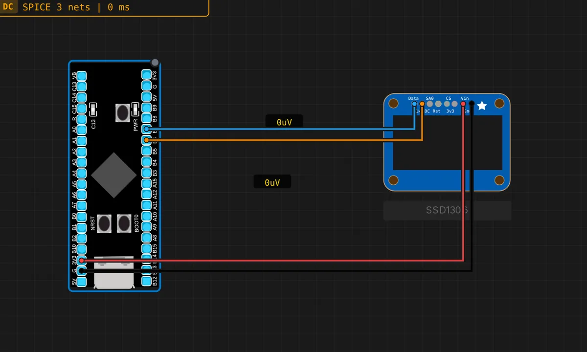 STM32 Black Pill: SSD1306 OLED (I2C) — free online circuit simulator example on Sensbench
