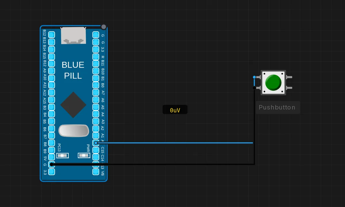 STM32: Push Button -> LED — free online circuit simulator example on Sensbench