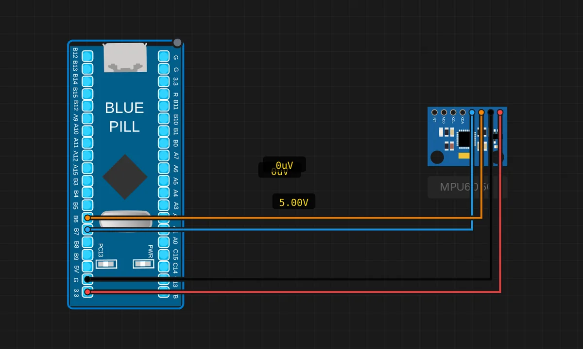STM32: MPU6050 IMU (I2C) — free online circuit simulator example on Sensbench